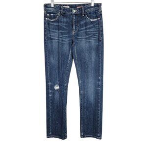 ANTHROPOLOGIE PILCRO Straight Leg Jeans MEDIUM BLUE size 26 Mid Rise Distressed